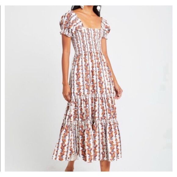 O.p.t Women's Floral Smocked Midi Dress Multicolor Size M Party/Cocktail NWOT - Picture 3 of 9